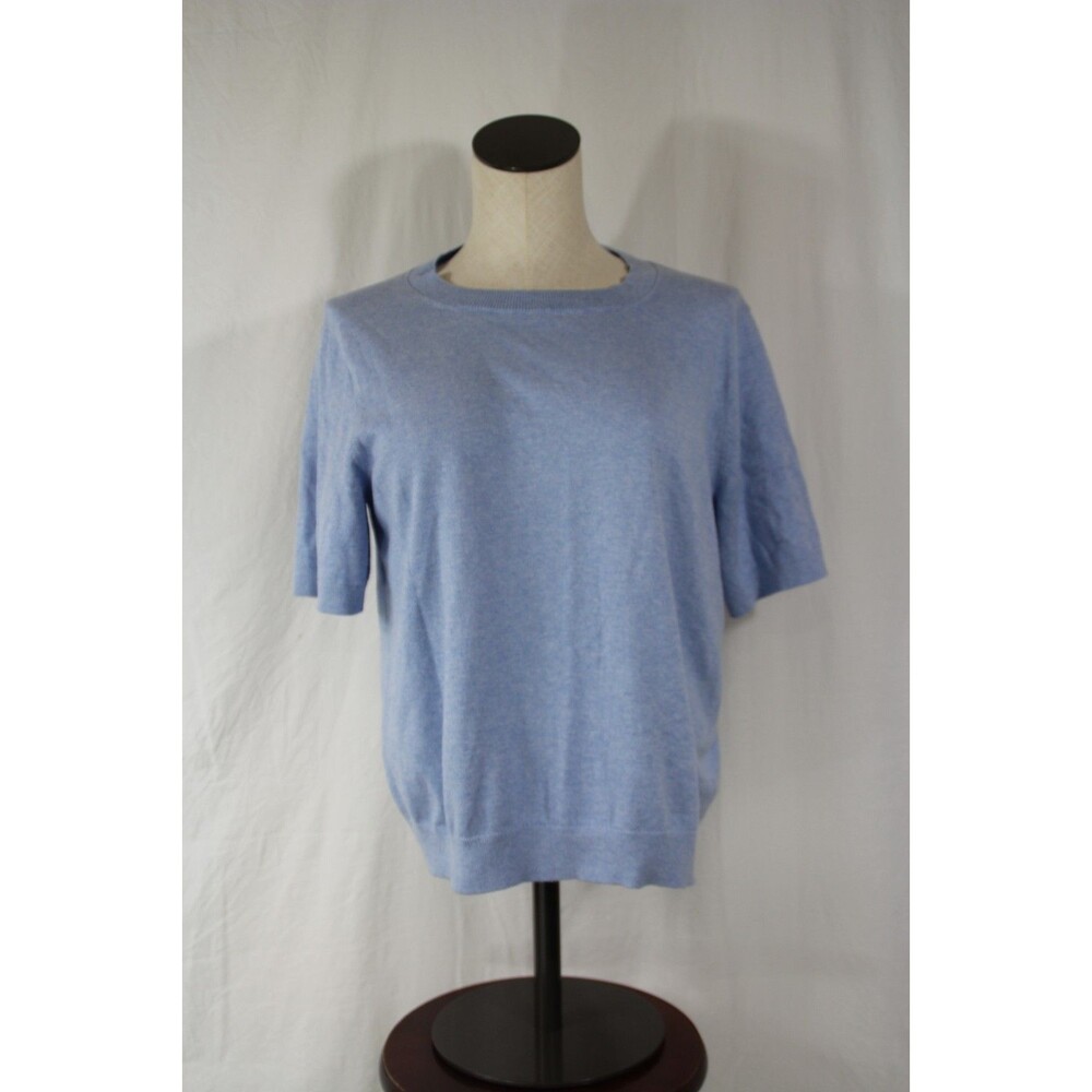 J. Crew Women's Short-Sleeve Cotton Crewneck Sweater Blue Size L Business Casual - Picture 2 of 5